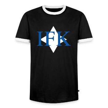 IFK Östergötland - Men's Ringer Shirt - black/white - Front - AI Model Female 172 light (172cm) & AI Model Male 178 light (178cm)