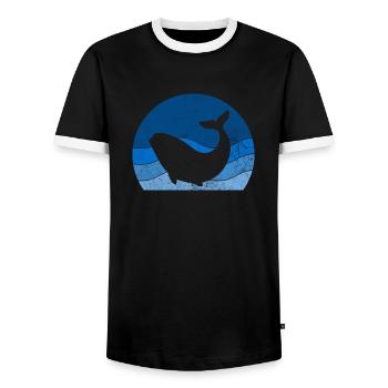 Retro Wahle Watching Humpback Blue Sperm Wahle - Männer Kontrast-T-Shirt - Schwarz/Weiß - Vorne - AI Model Female 172 light (172cm) & AI Model Male 178 light (178cm)