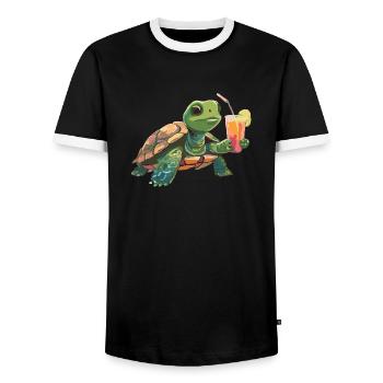 Tortue avec boisson à la main - T-shirt contrasté Homme - noir/blanc - Devant - AI Model Female 172 light (172cm) & AI Model Male 178 light (178cm)