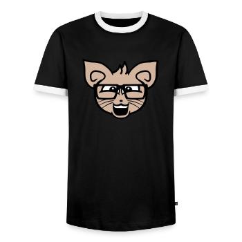 Nerd Cat Horn-Rimmed Glasses Geek Clever Kitten Head - Men's Ringer Shirt - black/white - Front - AI Model Female 172 light (172cm) & AI Model Male 178 light (178cm)