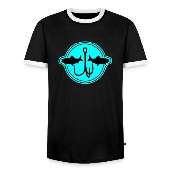 Fishing Symbol Fish Hook - Men's Ringer Shirt - black/white - Front - AI Model Female 172 light (172cm) & AI Model Male 178 light (178cm)