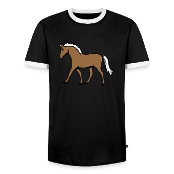 Horse Running Goes Rider Cartoon Riding Cute Comic - Men's Ringer Shirt - black/white - Front - AI Model Female 172 light (172cm) & AI Model Male 178 light (178cm)