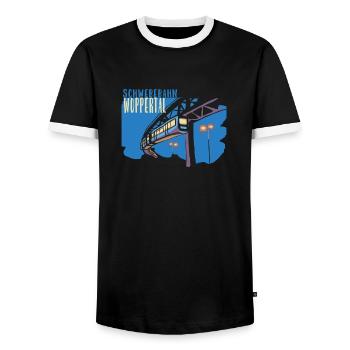 Neue Schwebebahn aus Wuppertal - Männer Kontrast-T-Shirt - Schwarz/Weiß - Vorne - AI Model Female 172 light (172cm) & AI Model Male 178 light (178cm)