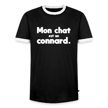 Mon chat est un connard - T-shirt contrasté Homme - noir/blanc - Devant - AI Model Female 172 light (172cm) & AI Model Male 178 light (178cm)