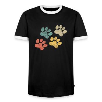 Haustier Pfote retro Tatze katze Hund - Männer Kontrast-T-Shirt - Schwarz/Weiß - Vorne - AI Model Female 172 light (172cm) & AI Model Male 178 light (178cm)