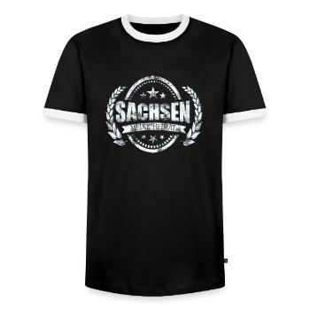 Meine Heimat ist Sachsen - Männer Kontrast-T-Shirt - Schwarz/Weiß - Vorne - AI Model Female 172 light (172cm) & AI Model Male 178 light (178cm)