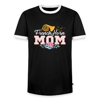 French Horn Mom Hornist Mother Horn Player - Men's Ringer Shirt - black/white - Front - AI Model Female 172 light (172cm) & AI Model Male 178 light (178cm)