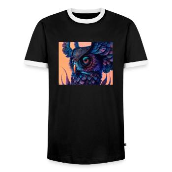 Owl - Men's Ringer Shirt - black/white - Front - AI Model Female 172 light (172cm) & AI Model Male 178 light (178cm)