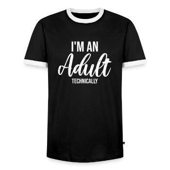 I'm an Adult Technically technisch Erwachsen Witz - Männer Kontrast-T-Shirt - Schwarz/Weiß - Vorne - AI Model Female 172 light (172cm) & AI Model Male 178 light (178cm)