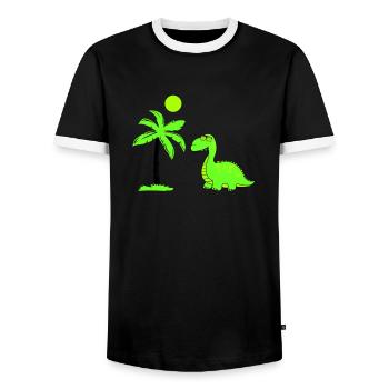 dinosaurier palme 02 - Männer Kontrast-T-Shirt - Schwarz/Weiß - Vorne - AI Model Female 172 light (172cm) & AI Model Male 178 light (178cm)
