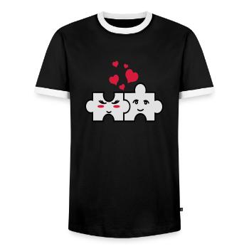 Puzzle-Paar - Männer Kontrast-T-Shirt - Schwarz/Weiß - Vorne - AI Model Female 172 light (172cm) & AI Model Male 178 light (178cm)