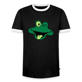 Cheeky Comic Frog Face - Men's Ringer Shirt - black/white - Front - AI Model Female 172 light (172cm) & AI Model Male 178 light (178cm)