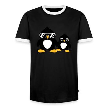pingouin papa enfant bébé garçon père fils fille f - T-shirt contrasté Homme - noir/blanc - Devant - AI Model Female 172 light (172cm) & AI Model Male 178 light (178cm)