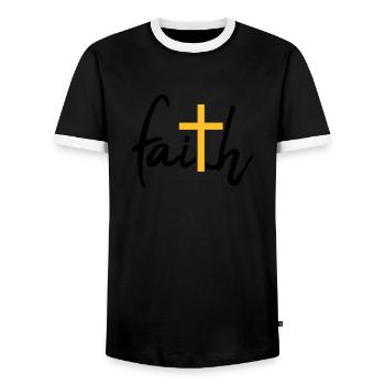 Faith Kreuz Glaube - Männer Kontrast-T-Shirt - Schwarz/Weiß - Vorne - AI Model Female 172 light (172cm) & AI Model Male 178 light (178cm)