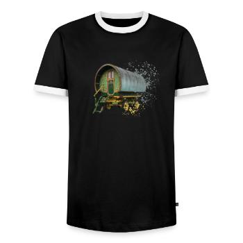 caravane gitane tirée par des chevaux, - T-shirt contrasté Homme - noir/blanc - Devant - AI Model Female 172 light (172cm) & AI Model Male 178 light (178cm)