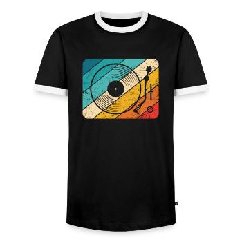 Vinly Plattenspieler Schallplatte LP Musik Motiv L - Männer Kontrast-T-Shirt - Schwarz/Weiß - Vorne - AI Model Female 172 light (172cm) & AI Model Male 178 light (178cm)