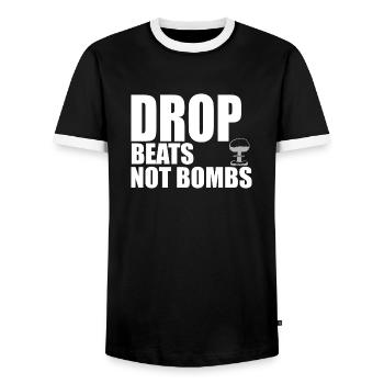 Drop beats quote - Men's Ringer Shirt - black/white - Front - AI Model Female 172 light (172cm) & AI Model Male 178 light (178cm)