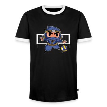 Kids Setter Funny Cute Volleyball Ninja - Men's Ringer Shirt - black/white - Front - AI Model Female 172 light (172cm) & AI Model Male 178 light (178cm)