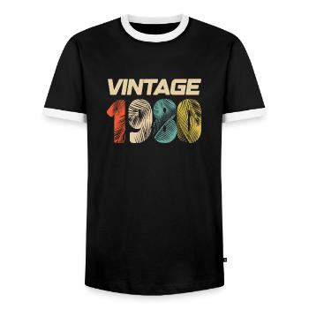 Vintage 1980er Retro - Bestseller - Männer Kontrast-T-Shirt - Schwarz/Weiß - Vorne - AI Model Female 172 light (172cm) & AI Model Male 178 light (178cm)