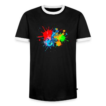 Space Gecko, Farbe, Bunt, Spritzer, surfen, Farben - Männer Kontrast-T-Shirt - Schwarz/Weiß - Vorne - AI Model Female 172 light (172cm) & AI Model Male 178 light (178cm)