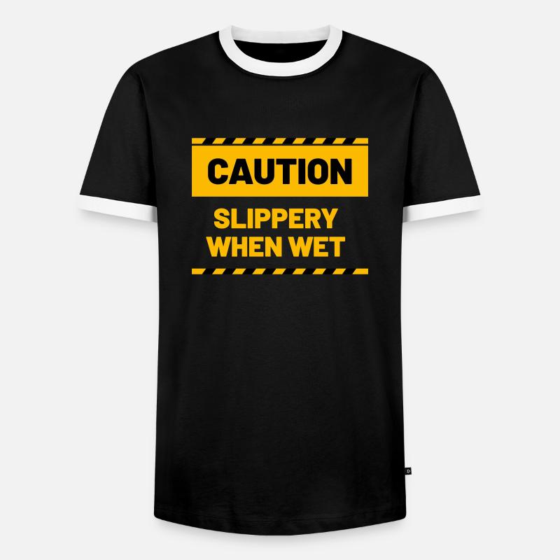 CAUTION slippery when wet - Men's Ringer Shirt - black/white