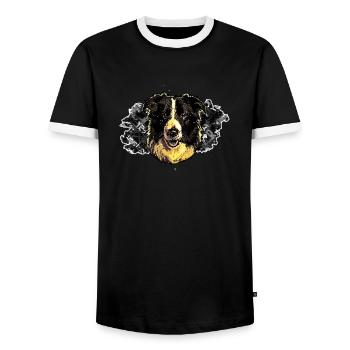Tête de Border collie - En graffiti #2 - T-shirt contrasté Homme - noir/blanc - Devant - AI Model Female 172 light (172cm) & AI Model Male 178 light (178cm)