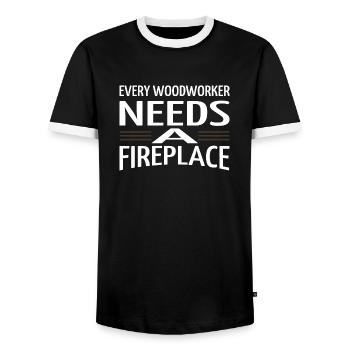 carpenter jokes tshirts arborists chainsaw grab - Men's Ringer Shirt - black/white - Front - AI Model Female 172 light (172cm) & AI Model Male 178 light (178cm)