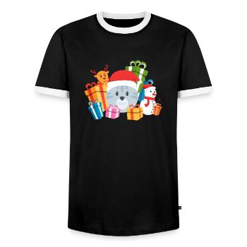Christmas Cat Present - Männer Kontrast-T-Shirt - Schwarz/Weiß - Vorne - AI Model Female 172 light (172cm) & AI Model Male 178 light (178cm)