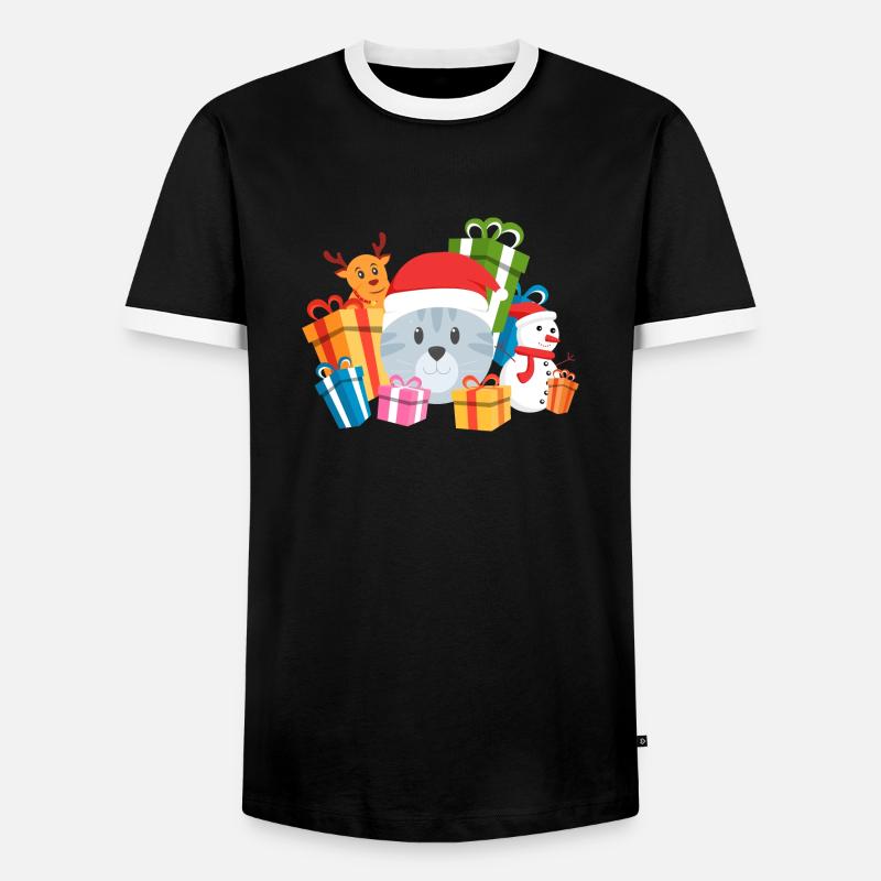 Christmas Cat Present - Men's Ringer Shirt - black/white