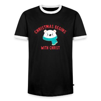 Christmas Begins With Christ - T-shirt contrasté Homme - noir/blanc - Devant - AI Model Female 172 light (172cm) & AI Model Male 178 light (178cm)