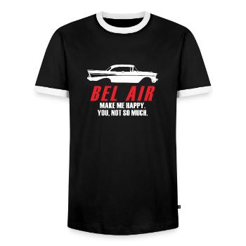 BEL AIR MACHEN MICH GLÜCKLICH DICH NICHT SO SEHR - Männer Kontrast-T-Shirt - Schwarz/Weiß - Vorne - AI Model Female 172 light (172cm) & AI Model Male 178 light (178cm)