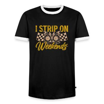 I Strip On Weekends - Funny Motorcycle Racing - T-shirt contrasté Homme - noir/blanc - Devant - AI Model Female 172 light (172cm) & AI Model Male 178 light (178cm)