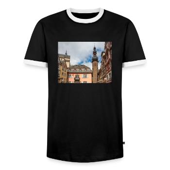 City Hall (St. Martin Kirche) Cochem Rhineland - Men's Ringer Shirt - black/white - Front - AI Model Female 172 light (172cm) & AI Model Male 178 light (178cm)