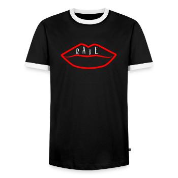 Rave-Lippen - Männer Kontrast-T-Shirt - Schwarz/Weiß - Vorne - AI Model Female 172 light (172cm) & AI Model Male 178 light (178cm)