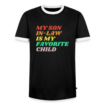 My son in law - Men's Ringer Shirt - black/white - Front - AI Model Female 172 light (172cm) & AI Model Male 178 light (178cm)