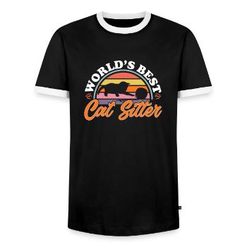 Pet Sitting Cat Dog Pet Sitter - Men's Ringer Shirt - black/white - Front - AI Model Female 172 light (172cm) & AI Model Male 178 light (178cm)