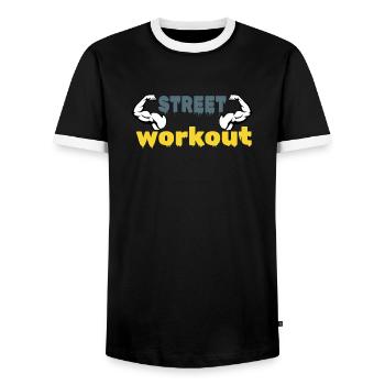 Street-Workout - Männer Kontrast-T-Shirt - Schwarz/Weiß - Vorne - AI Model Female 172 light (172cm) & AI Model Male 178 light (178cm)