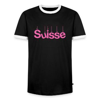 SUISSE. PAYS. GENEVE. SUISSE. HUMOUR - T-shirt contrasté Homme - noir/blanc - Devant - AI Model Female 172 light (172cm) & AI Model Male 178 light (178cm)