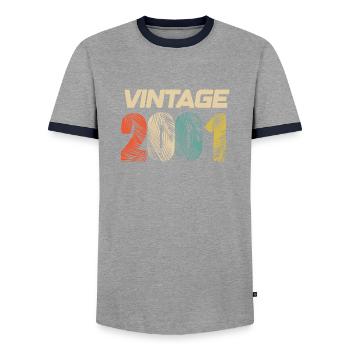 Vintage 2001 Retro - Best Seller - Men's Ringer Shirt - grey/navy  - Front - AI Model Female 172 light (172cm) & AI Model Male 178 light (178cm)