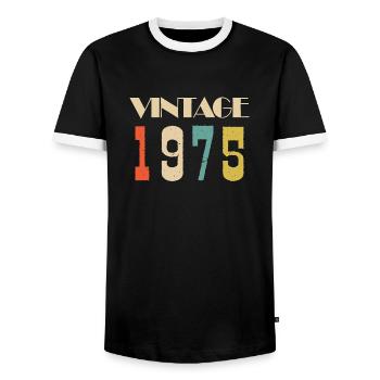 1972 Vintage Limited Edition Gift - Men's Ringer Shirt - black/white - Front - AI Model Female 172 light (172cm) & AI Model Male 178 light (178cm)
