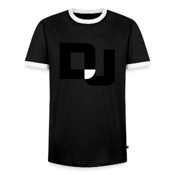 DJ Letters Party Music Fun Text Logo Lettering - Men's Ringer Shirt - black/white - Front - AI Model Female 172 light (172cm) & AI Model Male 178 light (178cm)
