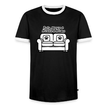 Canapé avec empreintes de pattes - Les animaux de compagnie font d’une maison un foyer - T-shirt contrasté Homme - noir/blanc - Devant - AI Model Female 172 light (172cm) & AI Model Male 178 light (178cm)