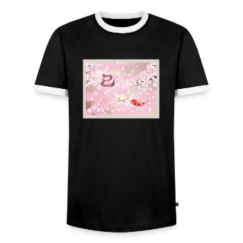 Chinese New Year 2025 Cherry Blossom Koi Fish - Men's Ringer Shirt - black/white - Front - AI Model Female 172 light (172cm) & AI Model Male 178 light (178cm)