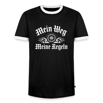 Mein Weg, Meine Regeln - Men's Ringer Shirt - black/white - Front - AI Model Female 172 light (172cm) & AI Model Male 178 light (178cm)