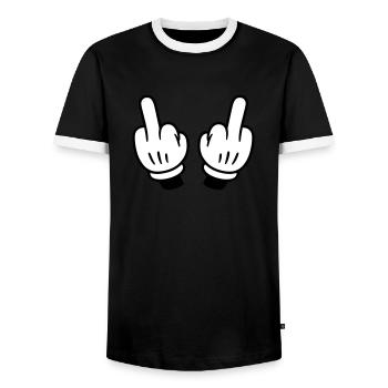 Doigt d’honneur main bande dessinée - T-shirt contrasté Homme - noir/blanc - Devant - AI Model Female 172 light (172cm) & AI Model Male 178 light (178cm)