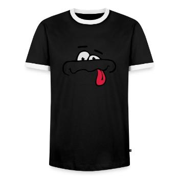 Lustiges Comic Cartoon Gesicht Zunge Rausstrecken - Männer Kontrast-T-Shirt - Schwarz/Weiß - Vorne - AI Model Female 172 light (172cm) & AI Model Male 178 light (178cm)