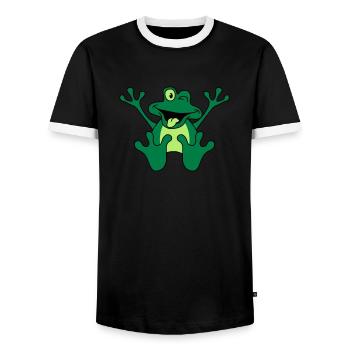 Funny Sitting Comic Frog - Männer Kontrast-T-Shirt - Schwarz/Weiß - Vorne - AI Model Female 172 light (172cm) & AI Model Male 178 light (178cm)
