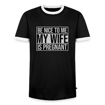 my wife is pregnant - Männer Kontrast-T-Shirt - Schwarz/Weiß - Vorne - AI Model Female 172 light (172cm) & AI Model Male 178 light (178cm)