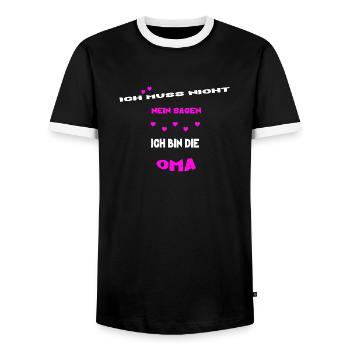 ich muss nicht nein sagen ich bin die oma - Männer Kontrast-T-Shirt - Schwarz/Weiß - Vorne - AI Model Female 172 light (172cm) & AI Model Male 178 light (178cm)