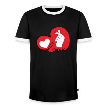 LOVE Finger Herz Tippfehler 3 - Männer Kontrast-T-Shirt - Schwarz/Weiß - Vorne - AI Model Female 172 light (172cm) & AI Model Male 178 light (178cm)